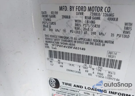 2009 Ford F150 Supercrew from USA, damaged, VIN 1FTPW14V29FA63149